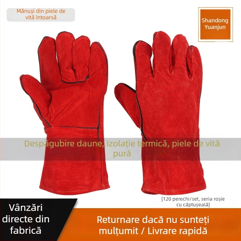 Mănuși de sudură cu lungime extinsă, din piele de vițel, cu două straturi, rezistente la foc, izolație termică