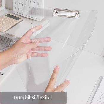Acest tablă de scris transparentă A4, cu dosar de documente pliabil, este potrivită pentru birou și școală, cu posibilitatea personalizării cu logo.