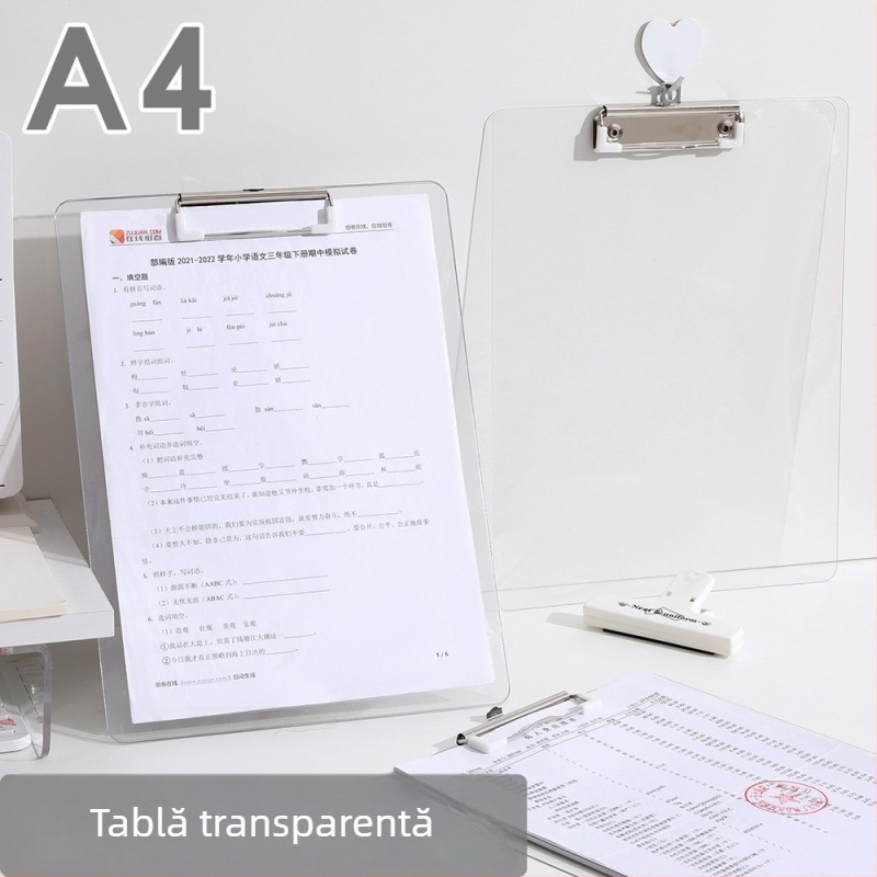 Acest tablă de scris transparentă A4, cu dosar de documente pliabil, este potrivită pentru birou și școală, cu posibilitatea personalizării cu logo.