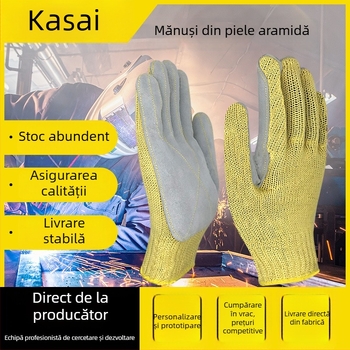Mănuși de lucru industriale din aramidă și piele de vițel, rezistente la temperaturi înalte, cu protecție împotriva focului, tăierii, perforării, abraziunii și uleiului.
