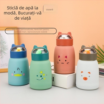 Cană din sticlă cu pereți dubli și capac, recipient portabil pentru apă cu design cu animale drăguțe, potrivit pentru elevi, imprimare logo