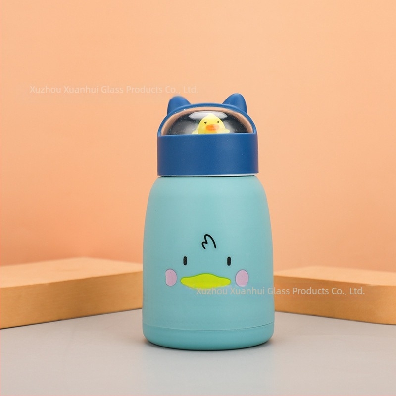 Cană din sticlă cu pereți dubli și capac, recipient portabil pentru apă cu design cu animale drăguțe, potrivit pentru elevi, imprimare logo