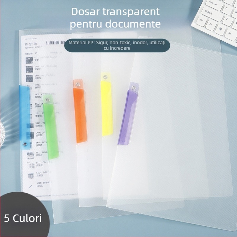 Mapă transparentă A4 cu clemă de tragere pentru documente ale elevilor, material PP gros