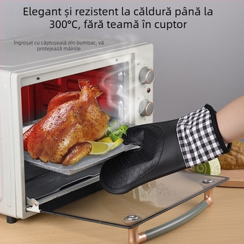 Mănuși de bucătărie din silicon cu căptușeală de bumbac, rezistente la temperaturi înalte, impermeabile și izolate, potrivite pentru cuptor