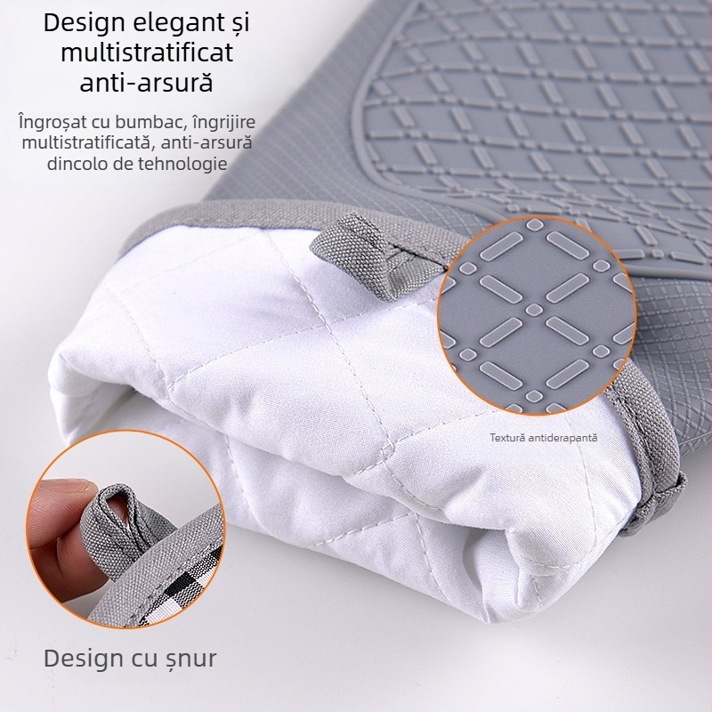 Mănuși de bucătărie din silicon cu căptușeală de bumbac, rezistente la temperaturi înalte, impermeabile și izolate, potrivite pentru cuptor