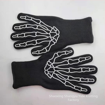 Mănuși pentru grătar din aramidă-cotton-silicagel, rezistente la temperaturi de până la 800°C, antialunecare, izolație, pentru gătit, cuptor cu microunde, 32 cm, negre