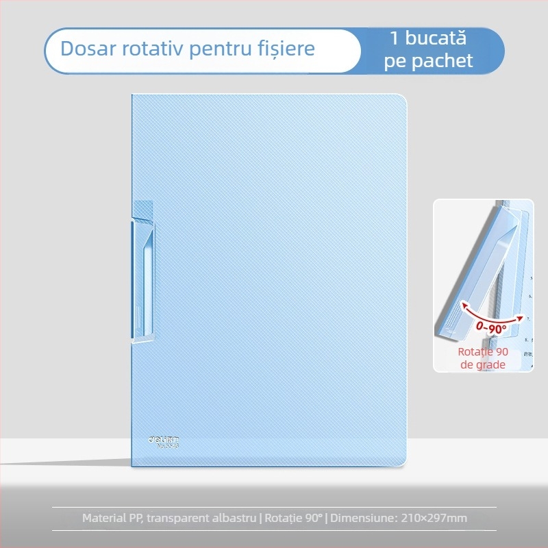 Mapă A4 transparentă cu clemă rotativă și închidere laterală
