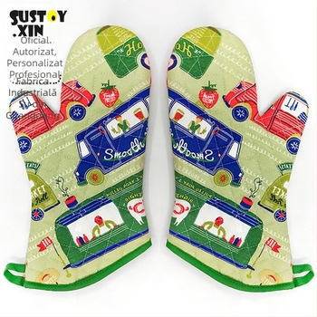 SUSTOY Mănuși izolante pentru bucătărie, 28 cm, lungi, rezistente la temperaturi înalte, pentru cuptor și cuptor cu microunde, anti-arzuri, model de Crăciun, verde