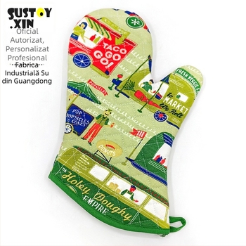 SUSTOY Mănuși izolante pentru bucătărie, 28 cm, lungi, rezistente la temperaturi înalte, pentru cuptor și cuptor cu microunde, anti-arzuri, model de Crăciun, verde