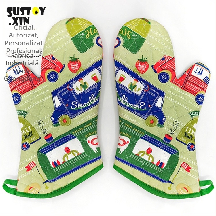 SUSTOY Mănuși izolante pentru bucătărie, 28 cm, lungi, rezistente la temperaturi înalte, pentru cuptor și cuptor cu microunde, anti-arzuri, model de Crăciun, verde