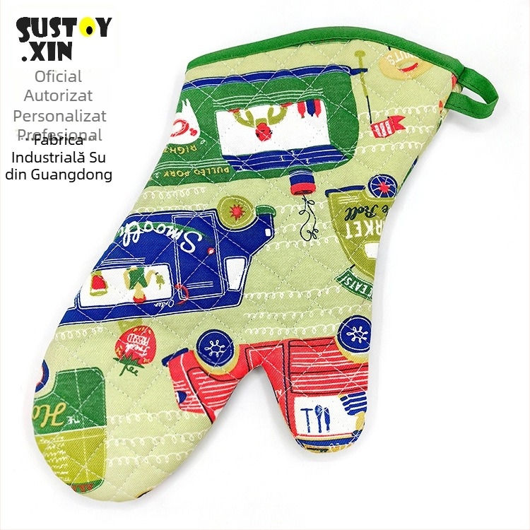 SUSTOY Mănuși izolante pentru bucătărie, 28 cm, lungi, rezistente la temperaturi înalte, pentru cuptor și cuptor cu microunde, anti-arzuri, model de Crăciun, verde