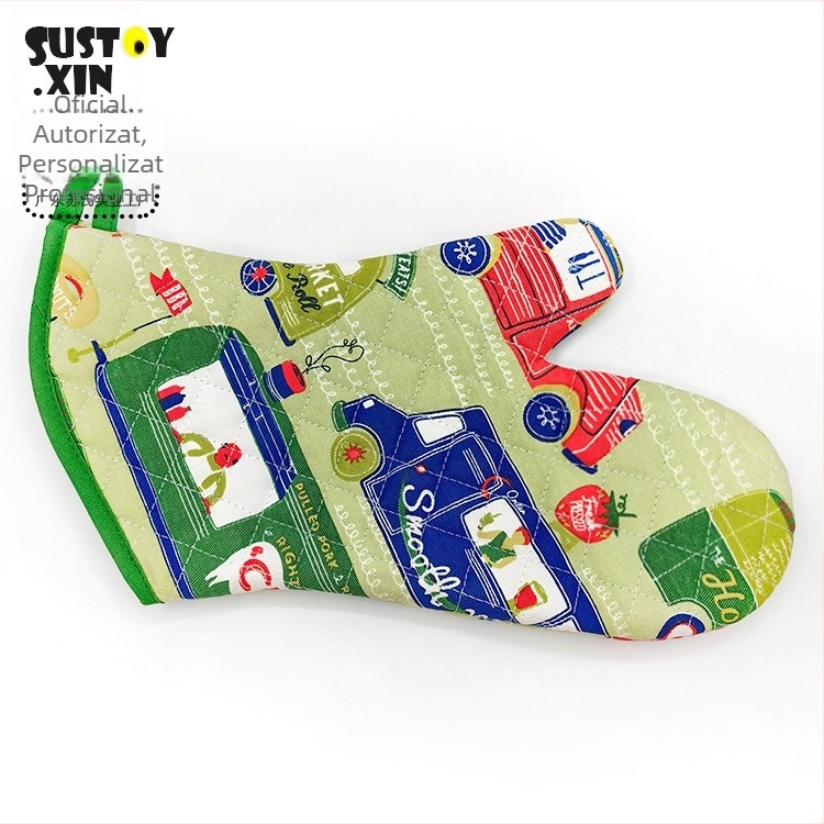 SUSTOY Mănuși izolante pentru bucătărie, 28 cm, lungi, rezistente la temperaturi înalte, pentru cuptor și cuptor cu microunde, anti-arzuri, model de Crăciun, verde