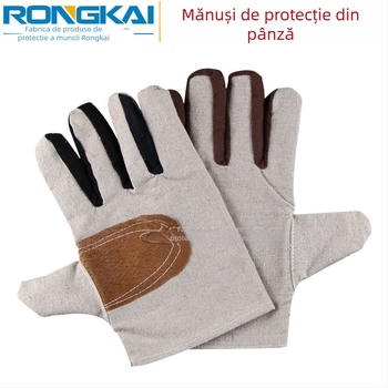 Mănuși din pânză cu palmă din piele, protecție rezistentă la uzură, pentru sudură, protecție din bumbac cu un singur strat