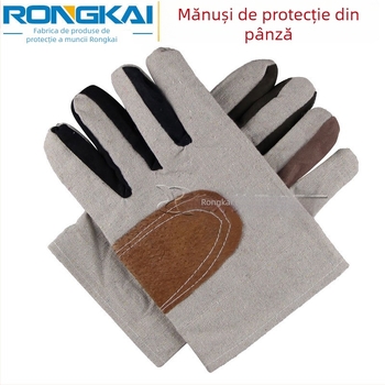 Mănuși din pânză cu palmă din piele, protecție rezistentă la uzură, pentru sudură, protecție din bumbac cu un singur strat