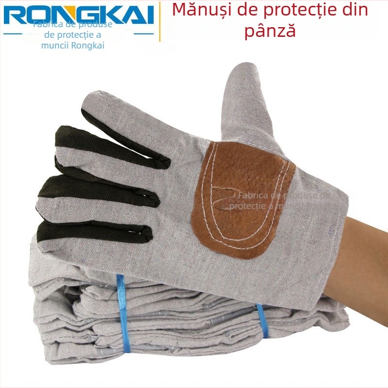Mănuși din pânză cu palmă din piele, protecție rezistentă la uzură, pentru sudură, protecție din bumbac cu un singur strat