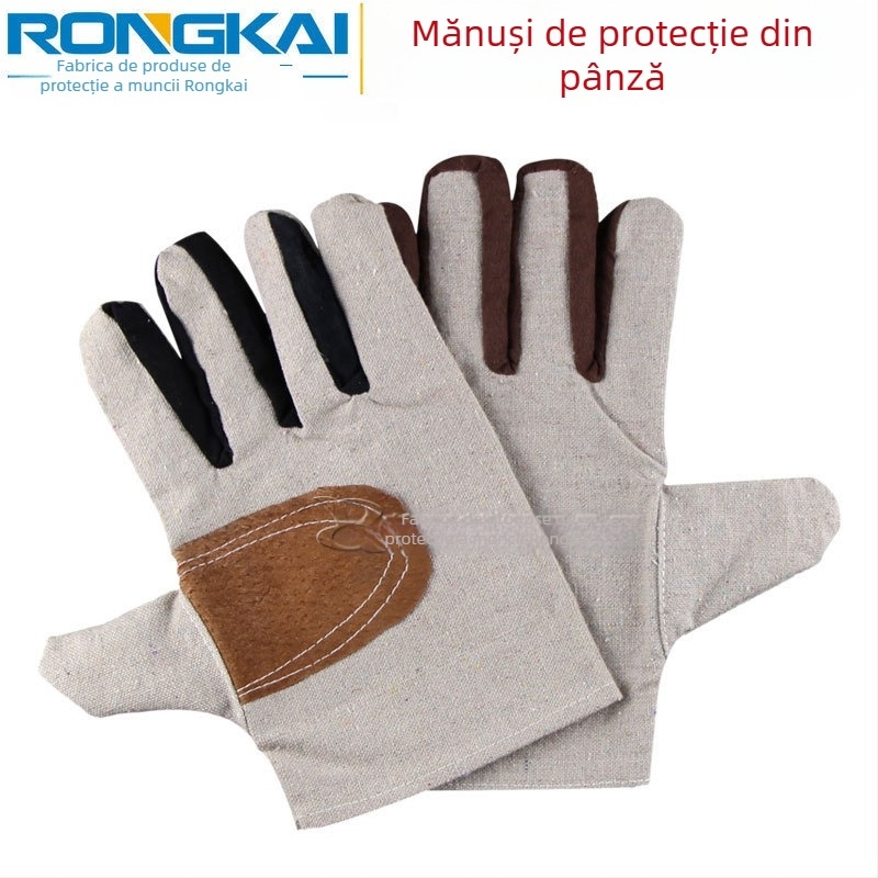 Mănuși din pânză cu palmă din piele, protecție rezistentă la uzură, pentru sudură, protecție din bumbac cu un singur strat