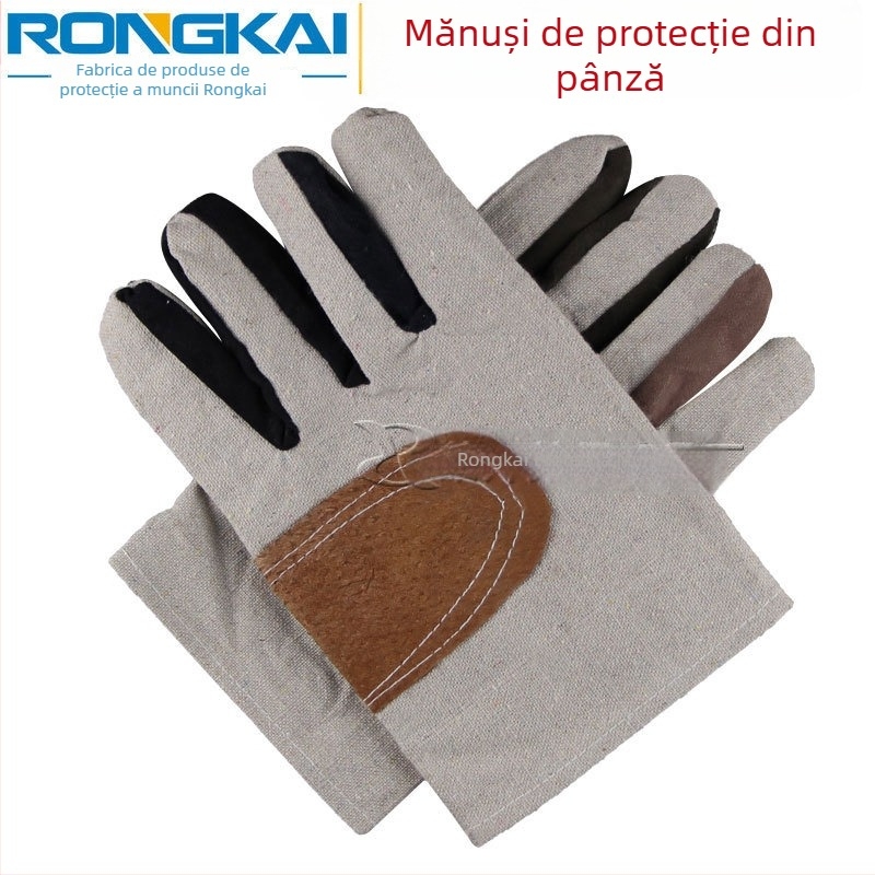 Mănuși din pânză cu palmă din piele, protecție rezistentă la uzură, pentru sudură, protecție din bumbac cu un singur strat