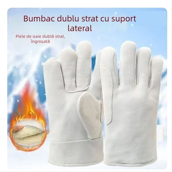 Mănuși scurte de sudură din piele de oaie, rezistente la foc, cu două straturi, mănuși groase de sudură pentru șantier