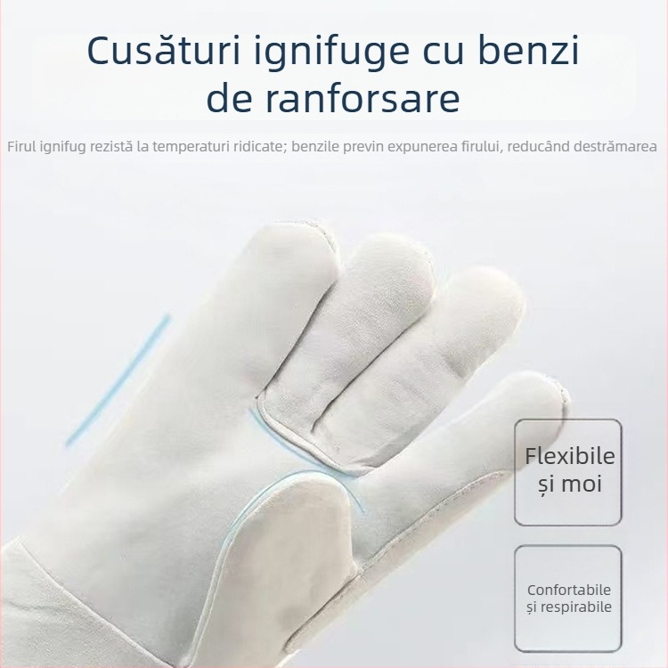 Mănuși scurte de sudură din piele de oaie, rezistente la foc, cu două straturi, mănuși groase de sudură pentru șantier