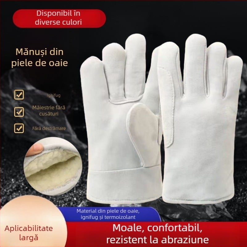 Mănuși scurte de sudură din piele de oaie, rezistente la foc, cu două straturi, mănuși groase de sudură pentru șantier