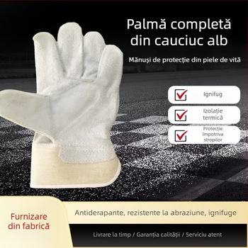 Mănuși de protecție din piele de vițel cu palmă integrală, din piele cu două straturi, rezistente la uzură, ignifuge, rezistente la stropi și izolație termică pentru sudură