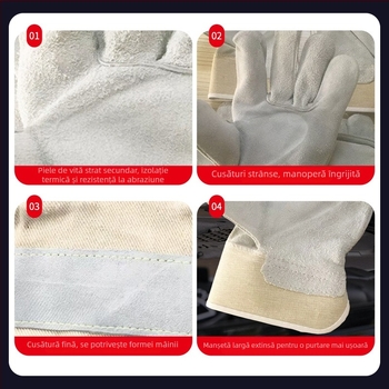 Mănuși de protecție din piele de vițel cu palmă integrală, din piele cu două straturi, rezistente la uzură, ignifuge, rezistente la stropi și izolație termică pentru sudură