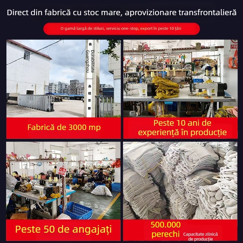 Mănuși de protecție din piele de vițel cu palmă integrală, din piele cu două straturi, rezistente la uzură, ignifuge, rezistente la stropi și izolație termică pentru sudură