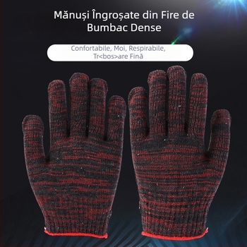 Mănuși de lucru tricotate din bumbac roșu-negru, rezistente la uzură, îngroșate, antiderapante, pentru muncă mecanică și atelier
