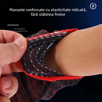 Mănuși de lucru tricotate din bumbac roșu-negru, rezistente la uzură, îngroșate, antiderapante, pentru muncă mecanică și atelier