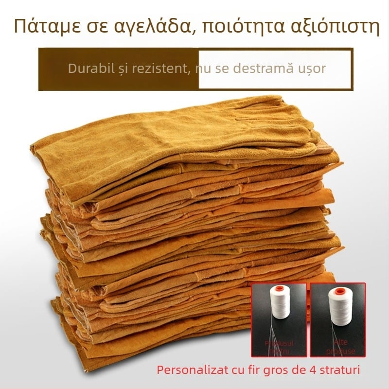 Mănuși de sudură din piele de vițel, lungi, cu palmă întreagă, dublu strat, rezistente la căldură, pentru temperaturi înalte