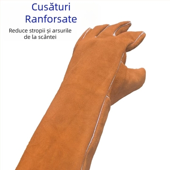 Mănuși de sudură din piele de vițel extinse, protecție împotriva arsurilor, rezistente la uzură, izolație termică, protecție împotriva stropilor, căptușeală întărită