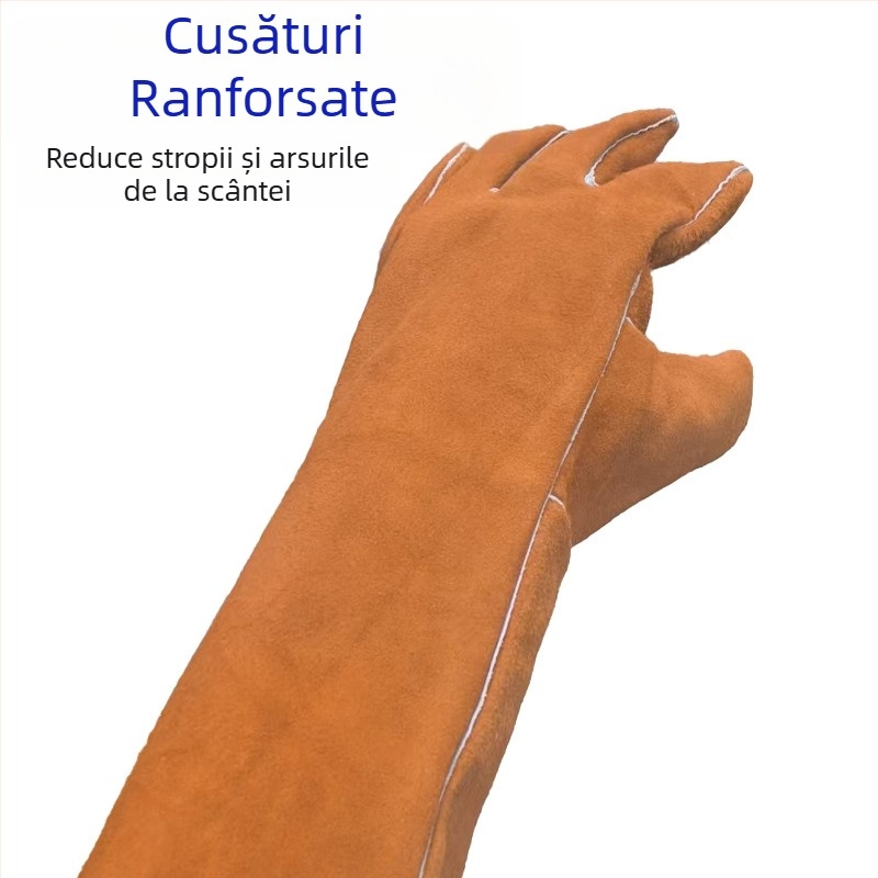 Mănuși de sudură din piele de vițel extinse, protecție împotriva arsurilor, rezistente la uzură, izolație termică, protecție împotriva stropilor, căptușeală întărită