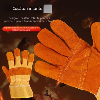 Mănuși de sudură din piele de vițel, palme cu două straturi, izolație termică, protecție împotriva arsurilor