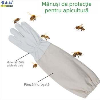 Mănuși de apicultură din piele de miel – Piele naturală, pânză îngroșată, protecție împotriva înțepăturilor, pentru prinderea albinelor