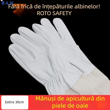 Mănuși de apicultură din piele de miel – Piele naturală, pânză îngroșată, protecție împotriva înțepăturilor, pentru prinderea albinelor