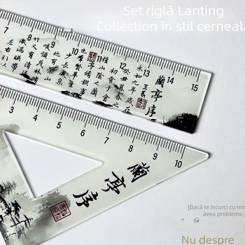 Set de rigle în stil chinezesc antic, cu husă de depozitare, pentru elevi – riglă dreaptă, riglă triunghiulară și riglă circulară