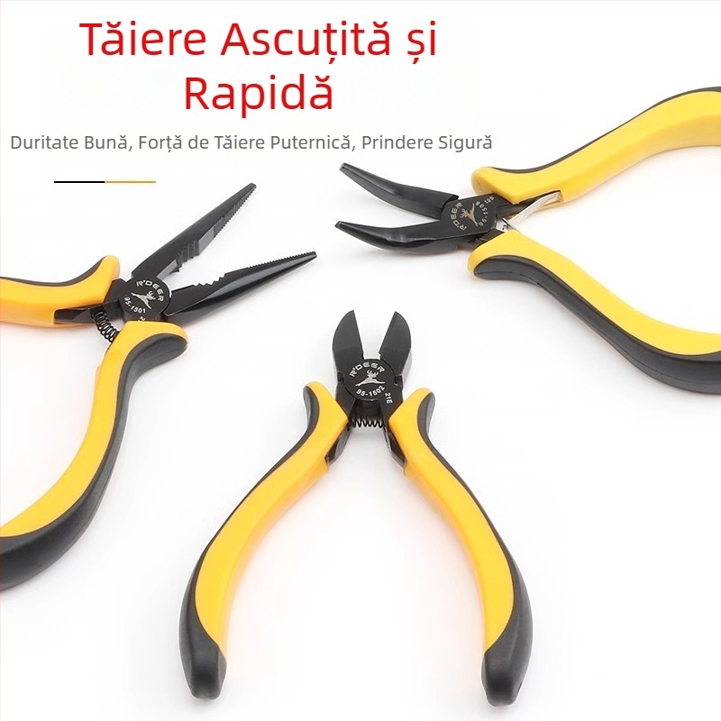Flying Deer Clește mini cu nas subțire de 5 inch, cu fălci în unghi, tăiere superioară, nas rotund, nas curbat și nas plat