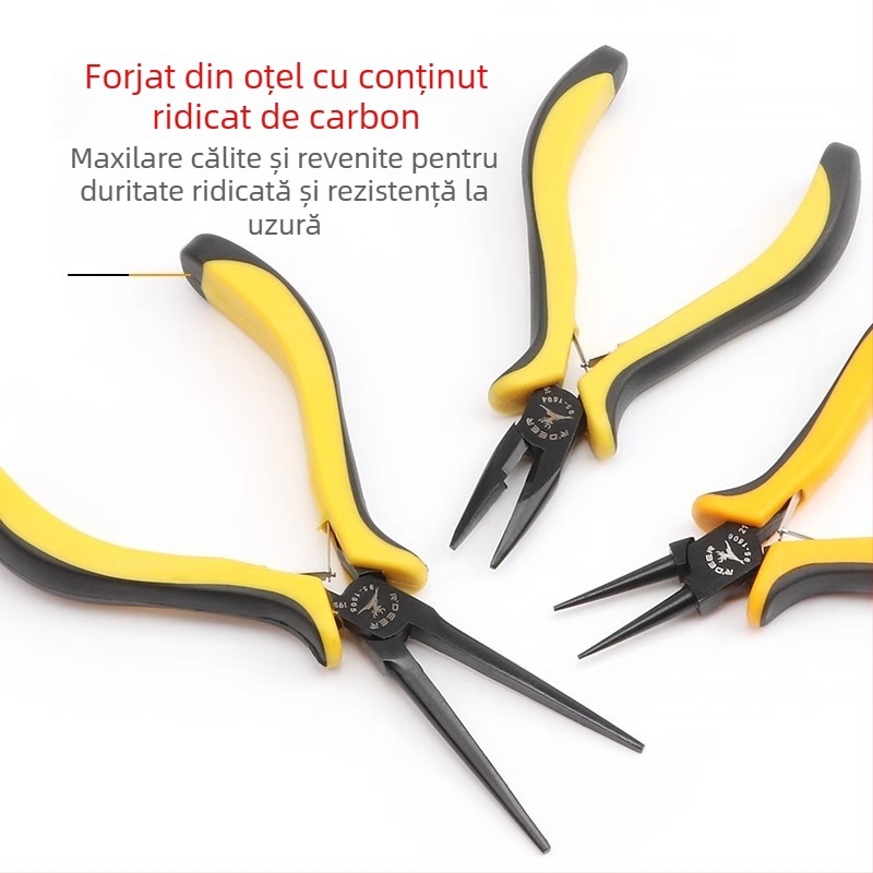 Flying Deer Clește mini cu nas subțire de 5 inch, cu fălci în unghi, tăiere superioară, nas rotund, nas curbat și nas plat