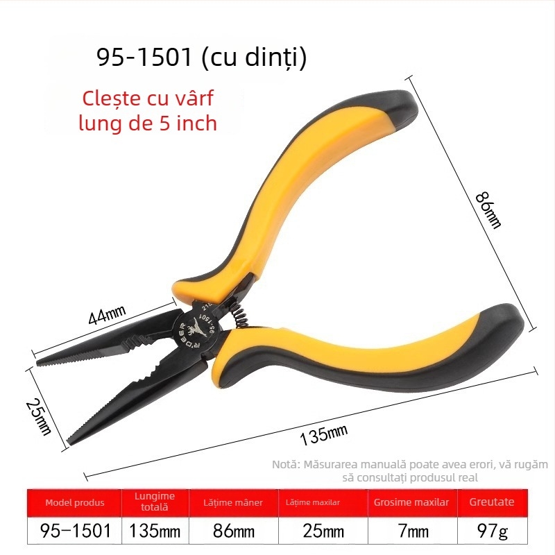 Flying Deer Clește mini cu nas subțire de 5 inch, cu fălci în unghi, tăiere superioară, nas rotund, nas curbat și nas plat