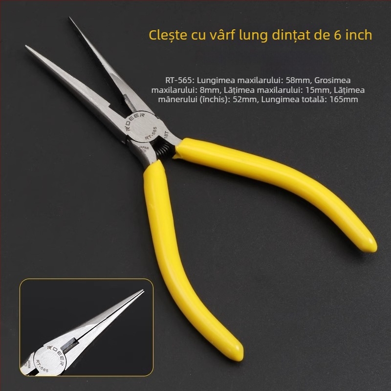 Flying Deer Clește mini cu nas subțire de 5 inch, cu fălci în unghi, tăiere superioară, nas rotund, nas curbat și nas plat