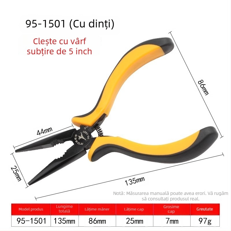 Flying Deer Clește mini cu nas subțire de 5 inch, cu fălci în unghi, tăiere superioară, nas rotund, nas curbat și nas plat
