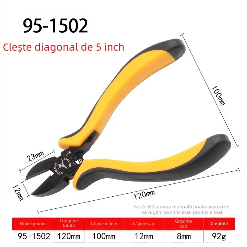 Flying Deer Clește mini cu nas subțire de 5 inch, cu fălci în unghi, tăiere superioară, nas rotund, nas curbat și nas plat