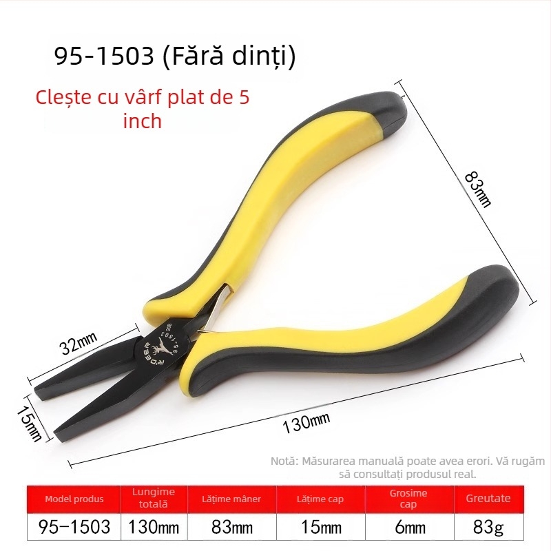 Flying Deer Clește mini cu nas subțire de 5 inch, cu fălci în unghi, tăiere superioară, nas rotund, nas curbat și nas plat