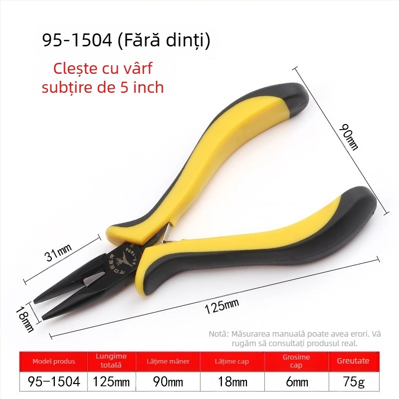 Flying Deer Clește mini cu nas subțire de 5 inch, cu fălci în unghi, tăiere superioară, nas rotund, nas curbat și nas plat