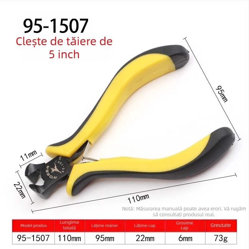 Flying Deer Clește mini cu nas subțire de 5 inch, cu fălci în unghi, tăiere superioară, nas rotund, nas curbat și nas plat