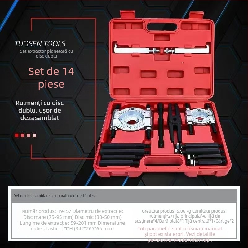 Extractor de rulmenți pentru cutia de viteze, model nou, extractor cu două discuri, mandrină tip disc, oțel forjat