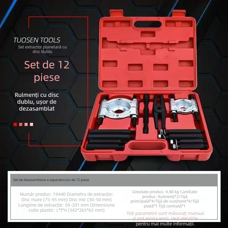 Extractor de rulmenți pentru cutia de viteze, model nou, extractor cu două discuri, mandrină tip disc, oțel forjat
