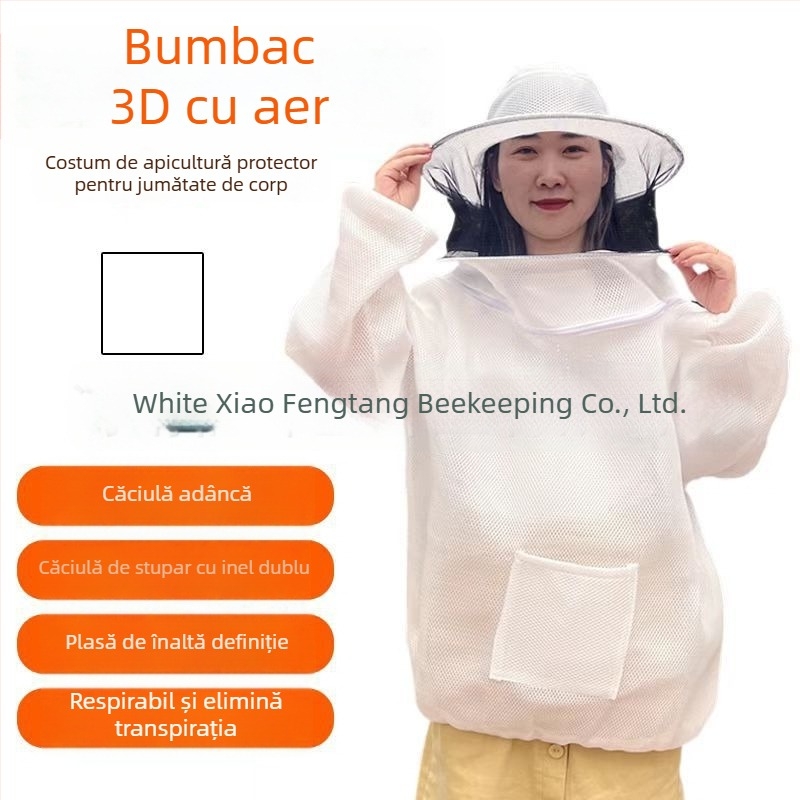 Top de apicultură 3D respirabil, actualizat în 2024, cu protecție pentru jumătate de corp, mai gros, anti-înțepături