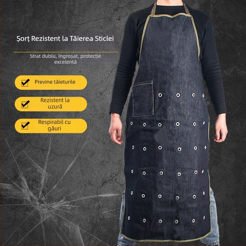 Sort de protecție din denim dublu cu barieră din oțel gros pentru protecție împotriva zgârieturilor în fabrica de sticlă, îmbrăcăminte de protecție unisex