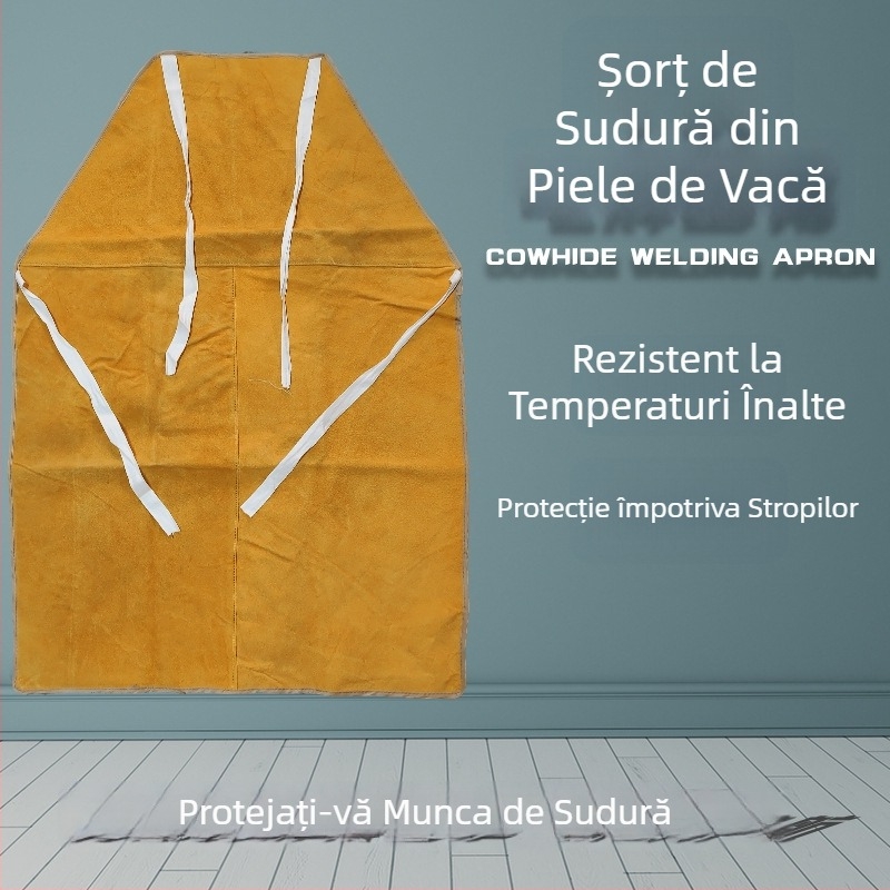 Șorț de sudură din piele de vită cu mâneci și protecții pentru picioare, rezistent la uzură, izolație termică
